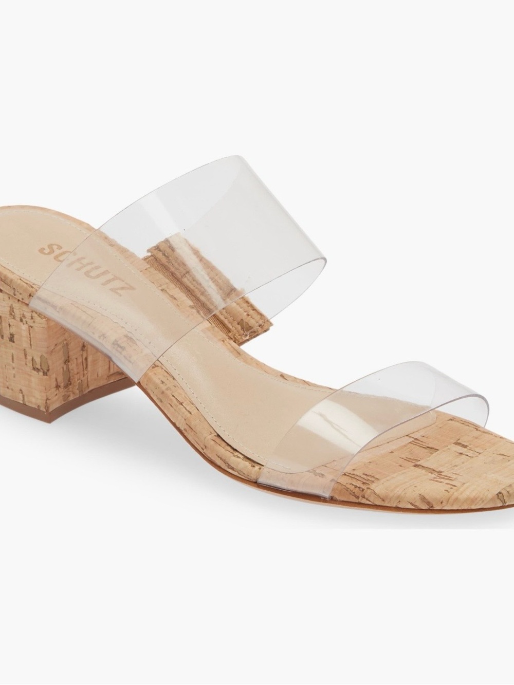 SCHUTZ Victorie Clear Cork Block Heel Slides - Transparent Straps